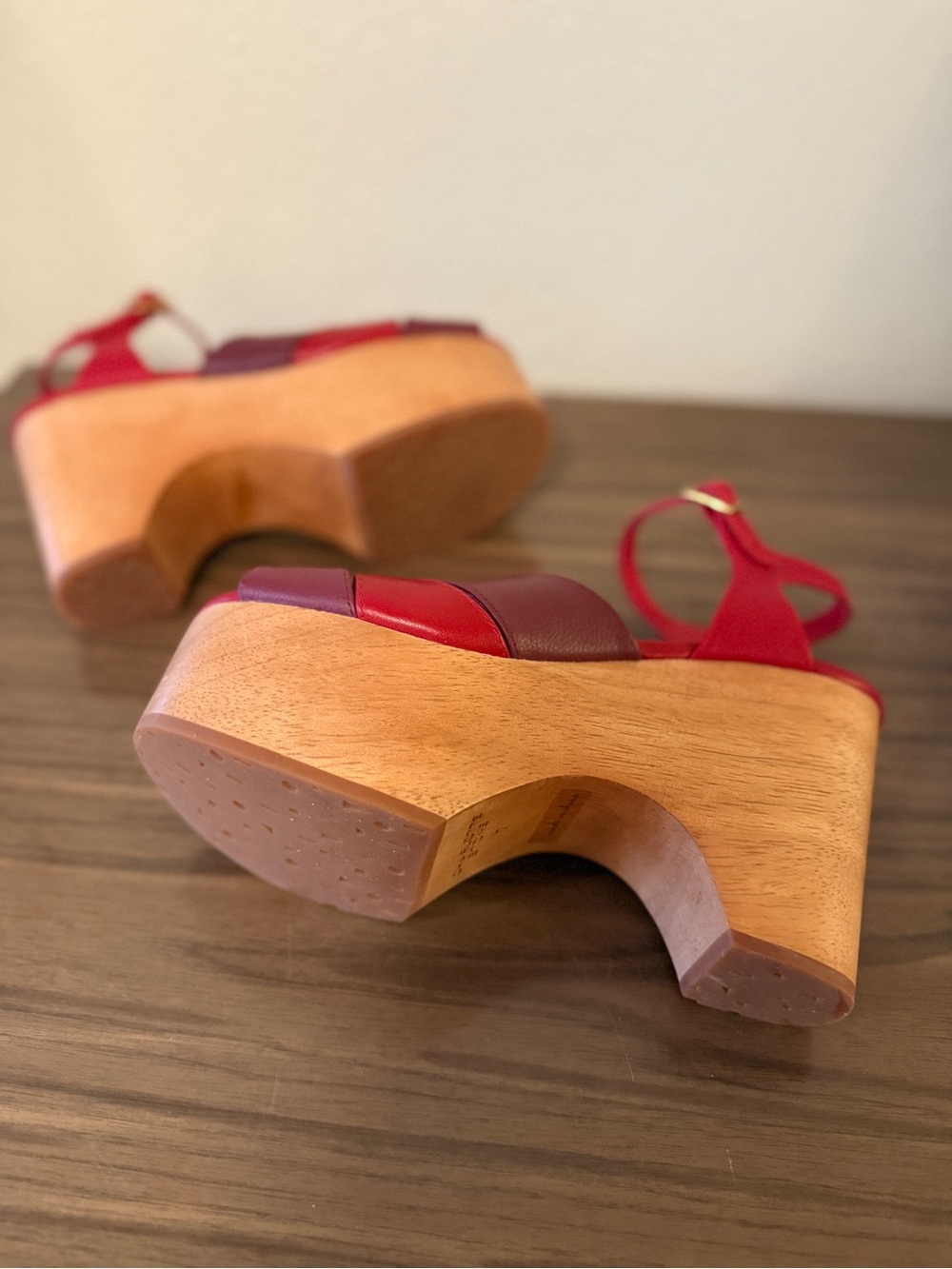 Charlotte Stone Two-Tone Red & Burgundy Platform Wedge Sandals - Picture 9 of 12
